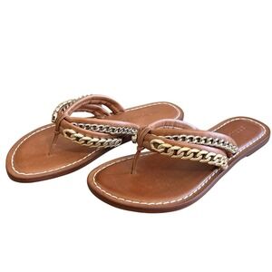 Womens Size 6M Bernardo Miami Chain Sandal Luggage Antique Calf Leather New Box